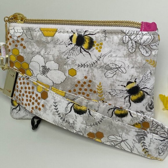Hand Crafted Handbags - Cute and Colorful Queen Bee Print Wristlet Coin Purse Wallet